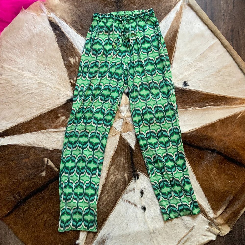 Zara 70s Groovy Green & White Lounge Pants Size XS